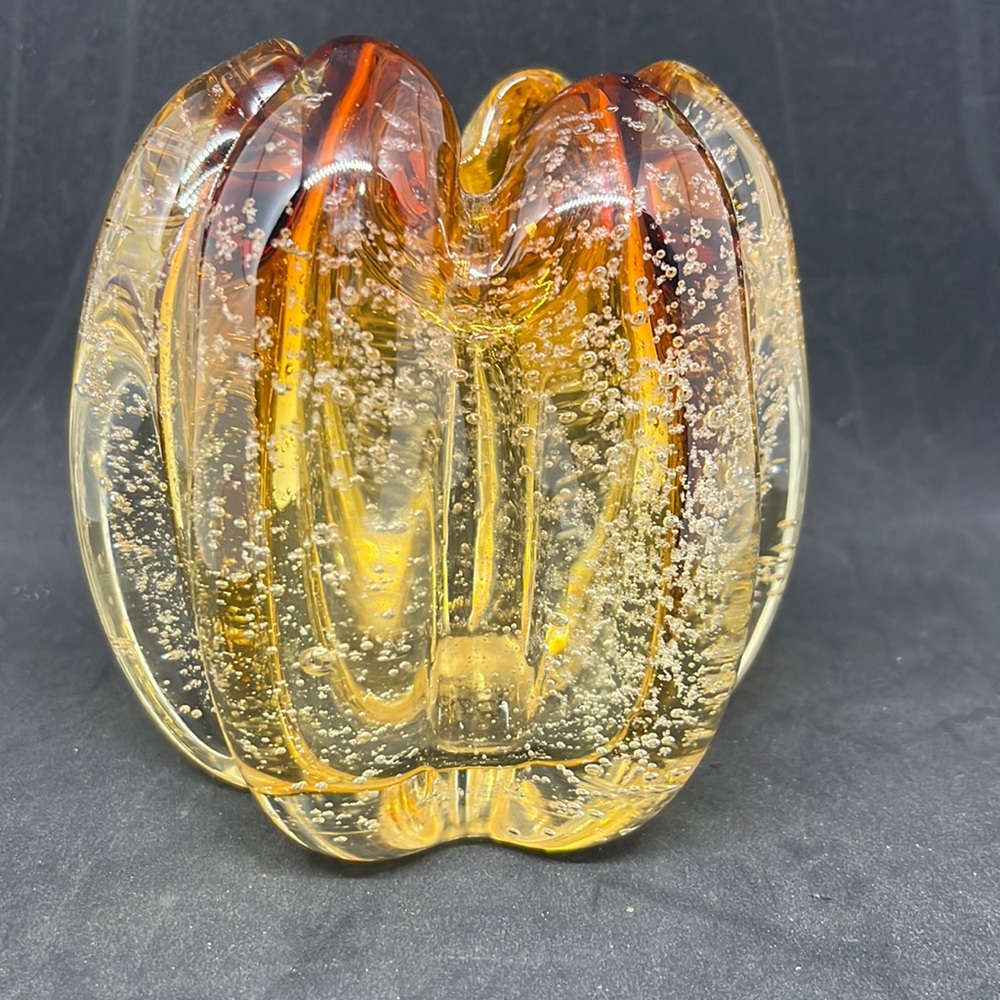 Vintage Rare Tozai Home Bullicante Amber Ribbed Weighted Decorator Glass - Picture 1 of 6